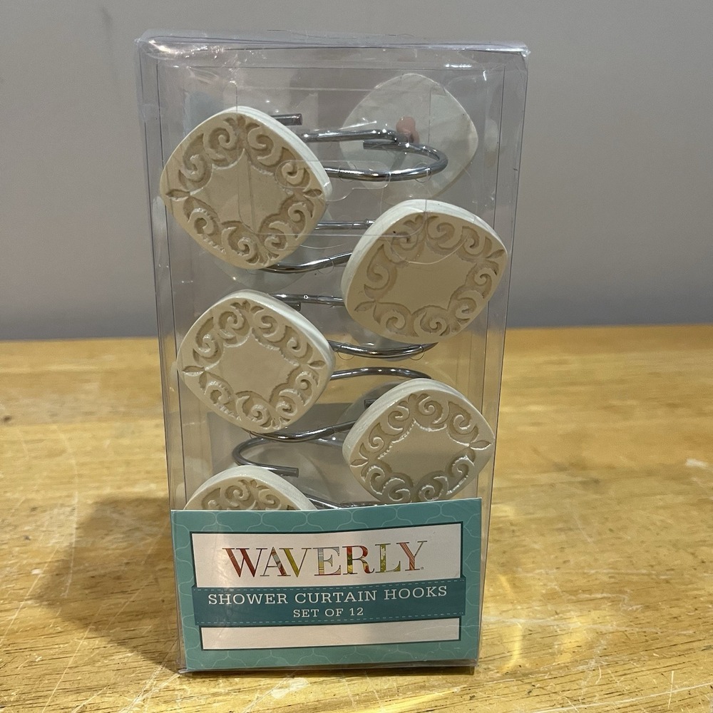 Waverly Shower Curtain Hooks Luminary Cream Set Of 12‎ Resin